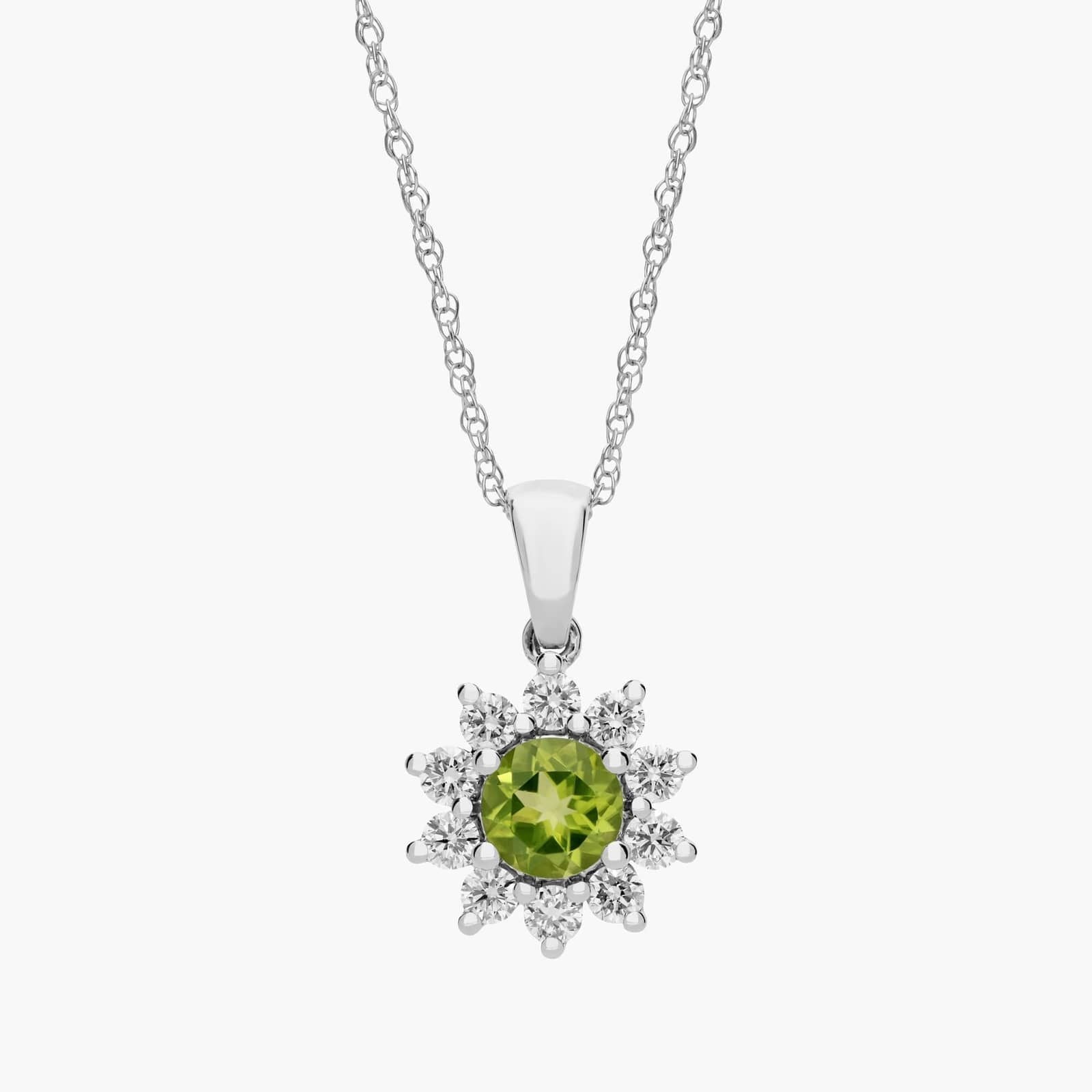 Round Peridot with Moissanite Accents Halo Pendant Necklace