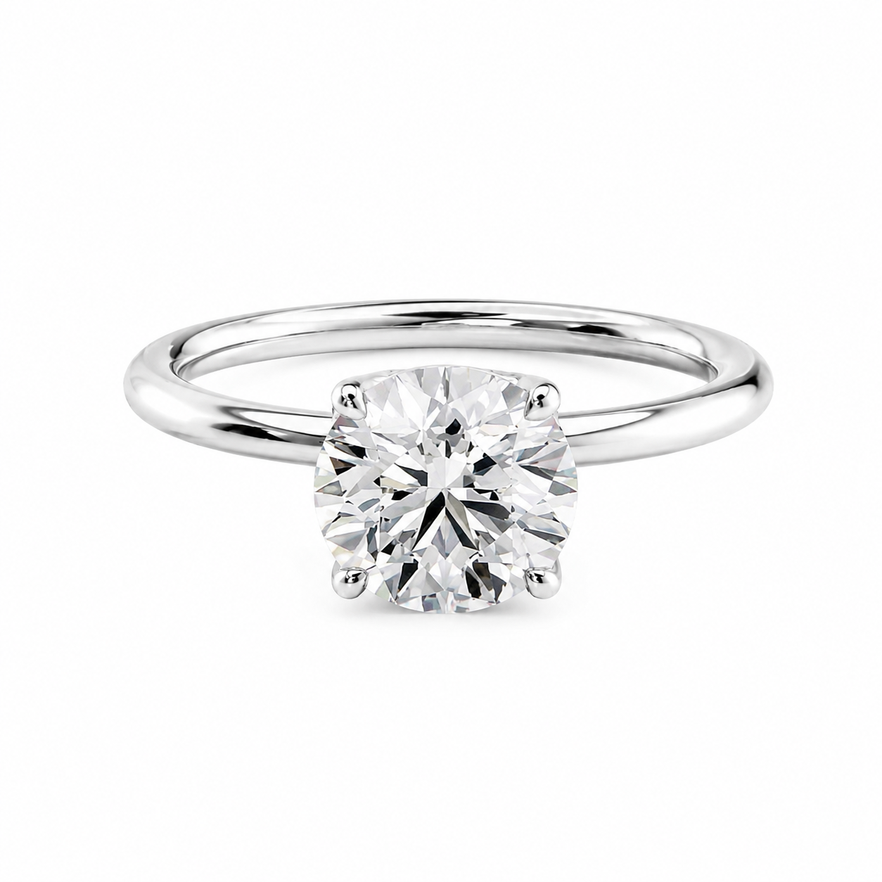 Round Lab-Grown Diamond Petal Prongs Solitaire Engagement Ring