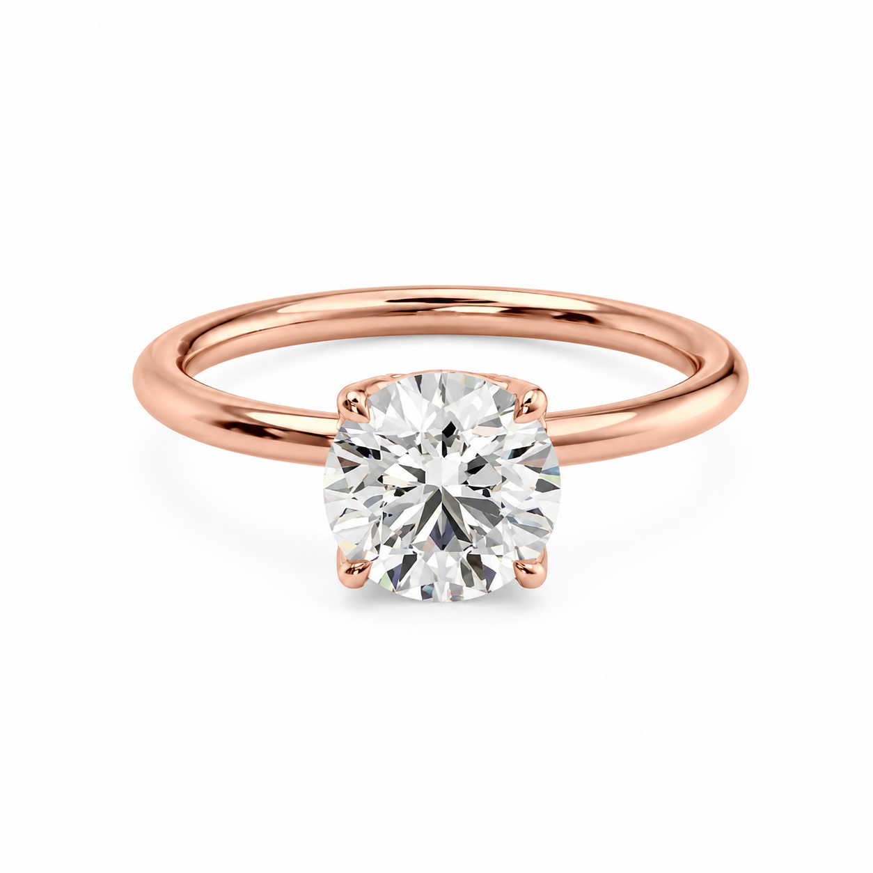 Round Lab-Grown Diamond Petal Prongs Solitaire Engagement Ring