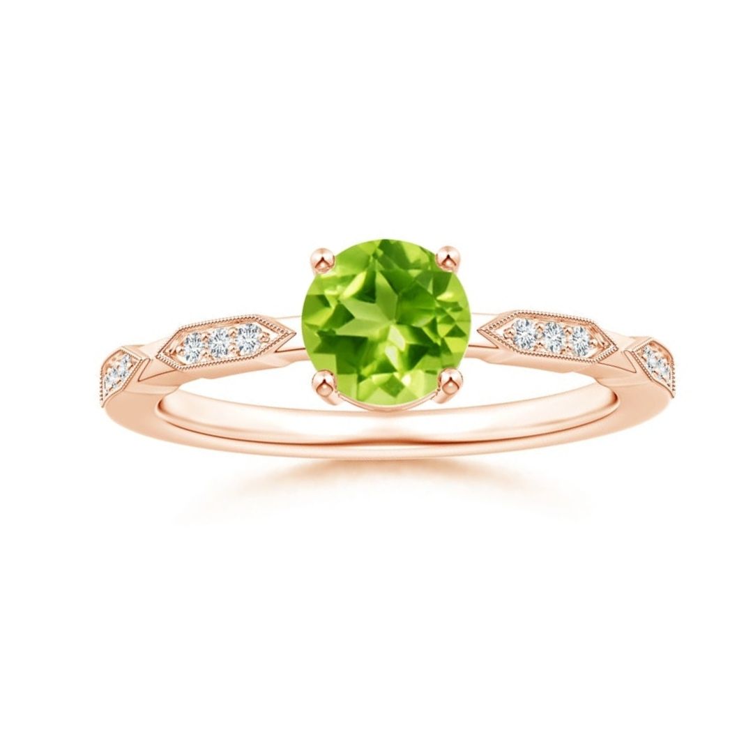 Solitaire Round Peridot with Moissanite Accents Promise Ring