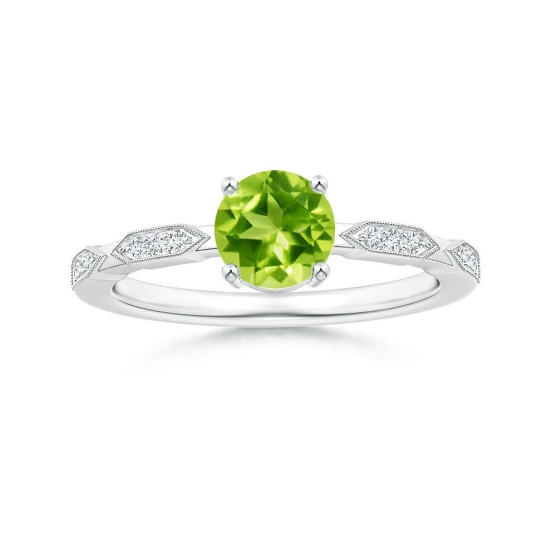 Solitaire Round Peridot with Moissanite Accents Promise Ring