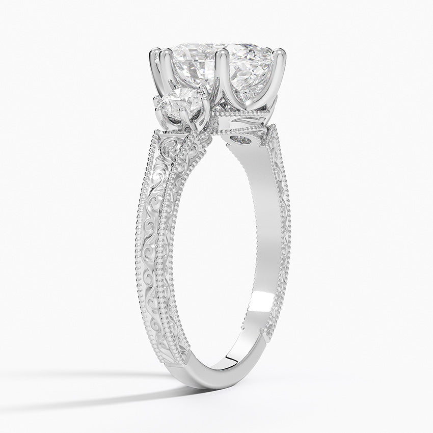 Custom Ring-4.0CT Vintage Engraved Oval Cut Three Stone Moissanite Engagement Ring