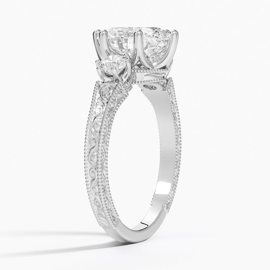 Custom Ring-4.0CT Vintage Engraved Oval Cut Three Stone Moissanite Engagement Ring